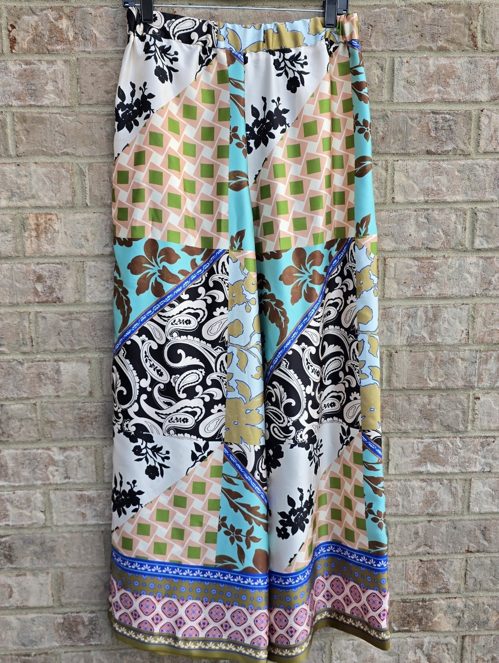 NWT Zara Floral Paisley Patchwork Wide Leg Trousers Elastic Waist Travel Medium